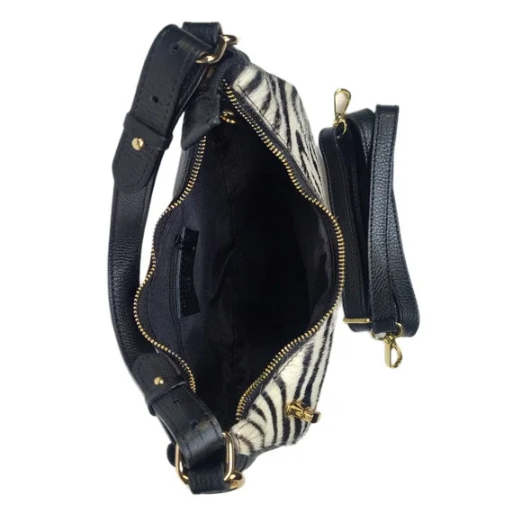 Charlie Leather Belluccina Black & White Zebra Print Small Shoulder Bag - NWT - Picture 8 of 15